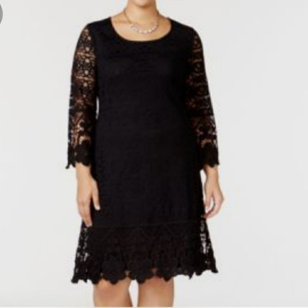 ALFANI Black Crochet-Trim Illusion Dress‎ - Size 2X